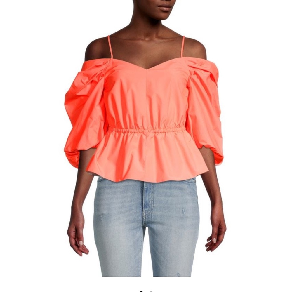 Tanya Taylor Caroline Cold-Shoulder Peplum Top M